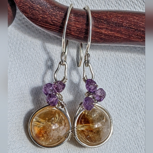 Vibrant Amethyst And Citrine Earrings Handmade In Sterling Silver - Picture 13 of 15